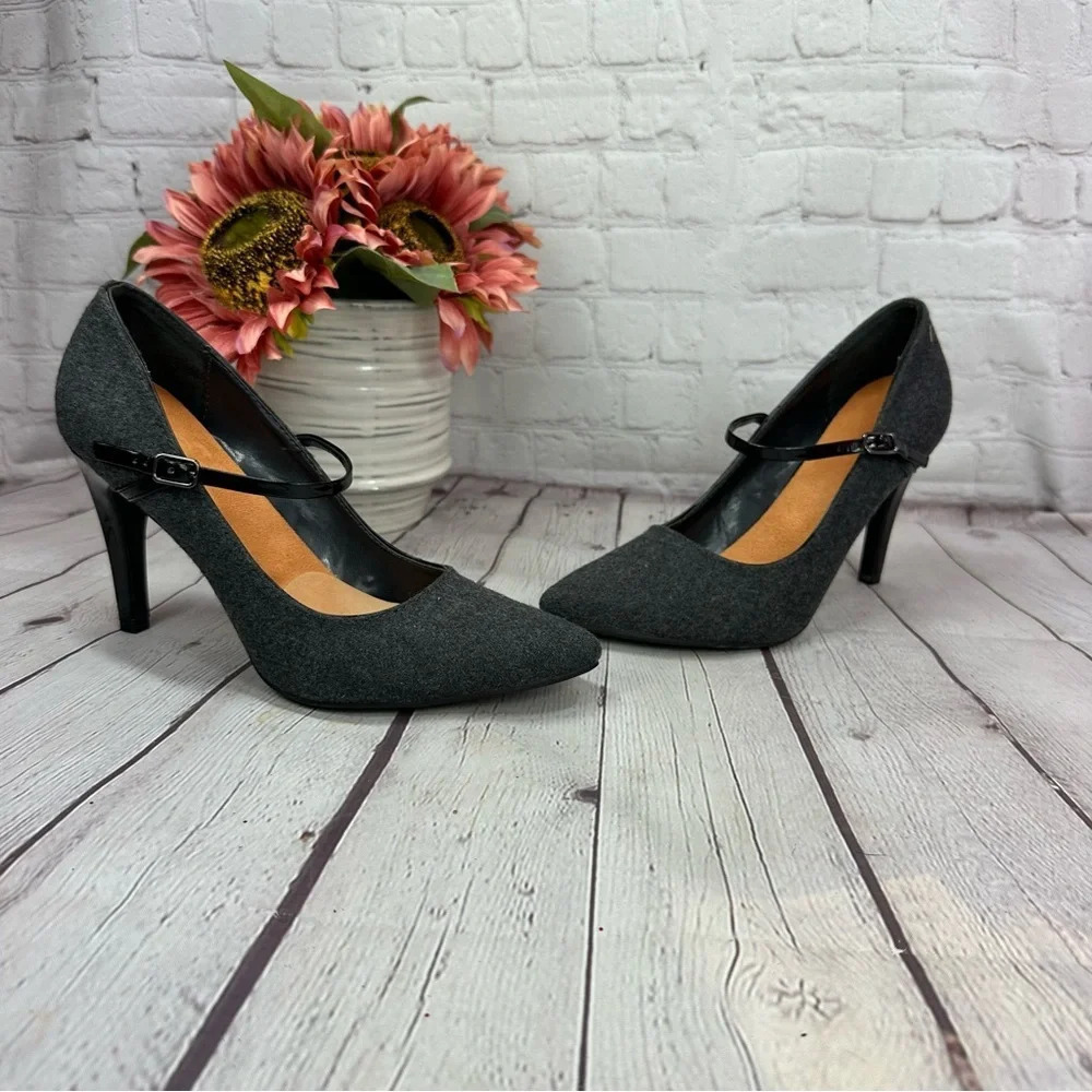 dana buchman gray mary jane heels sz 9 preppy office business professional